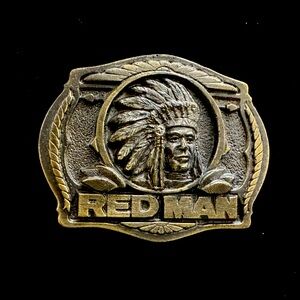 Vintage Red Man brass belt buckle.